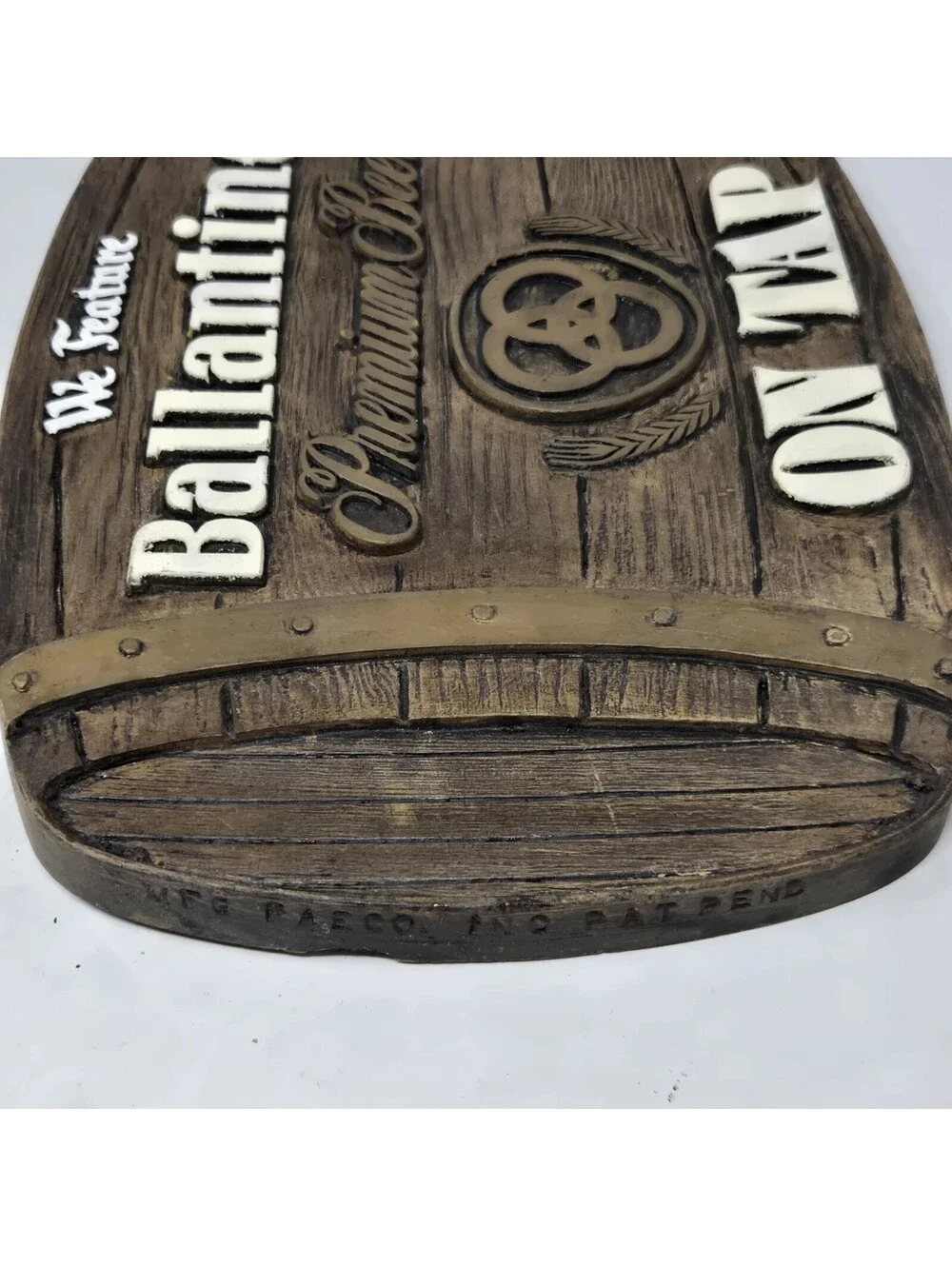 VINTAGE BALLANTINE PREMIUM BEER ON TAP WALL SIGN BARREL 14x10